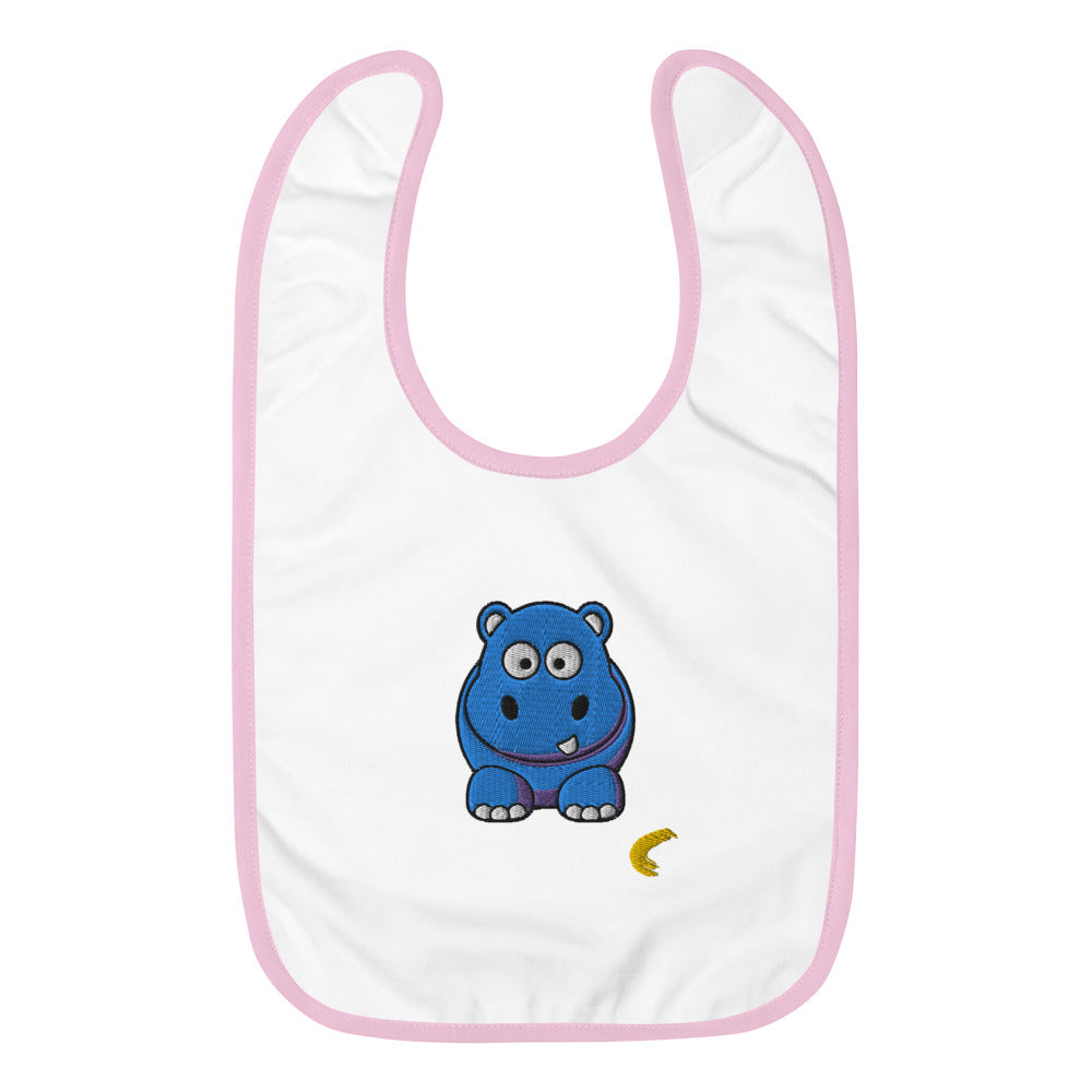 "Little Hungry Hippo" Embroidered Baby Bib